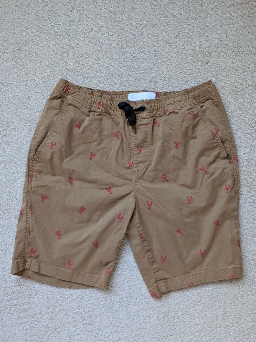 NEW Paper Denim & Cloth Men's Large Tan Lobster Print Tailored Shorts pull on